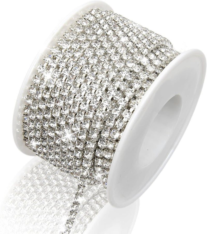 Dropower 10 Yards Rhinestone Chain, SS12/3mm Crystal Rhinestones Close Chain Trim, Bling Diamond Cup Chain for Jewelry Clothing Shoes Wedding Party Decoration(Silver) - Image 1